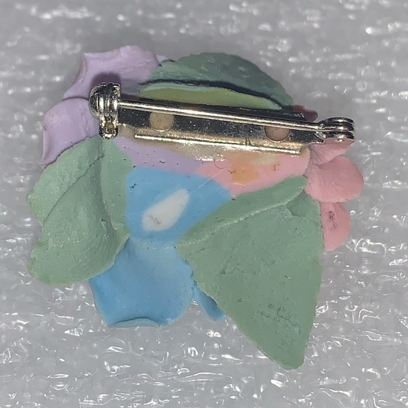 Ceramic Blue, Pink, & Violet Roses Brooch Pin - Picture 10 of 14